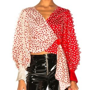 SELF-PORTRAIT Satin Printed Wrap Top